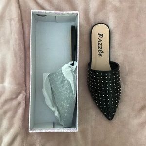 NWOT Black studded flat mule